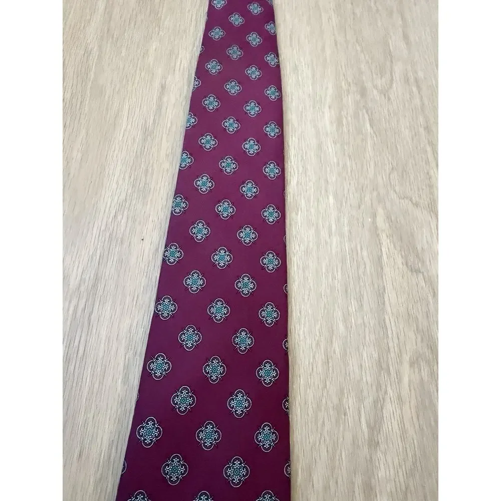 Christian Dior Red Geo Silk Necktie Vintage Made in USA Fabric Woven in Italy